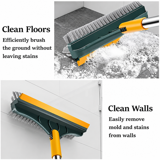 3-in-1 Rotating Floor Scrub Brush with Wiper
